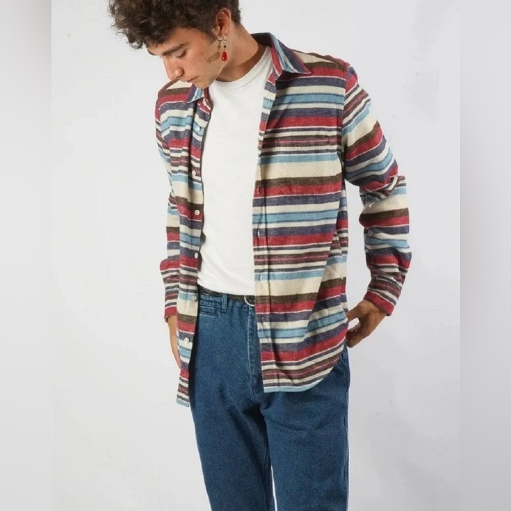 Portuguese Flannel Multicolor Striped Shirt – Size L - Picture 11 of 11